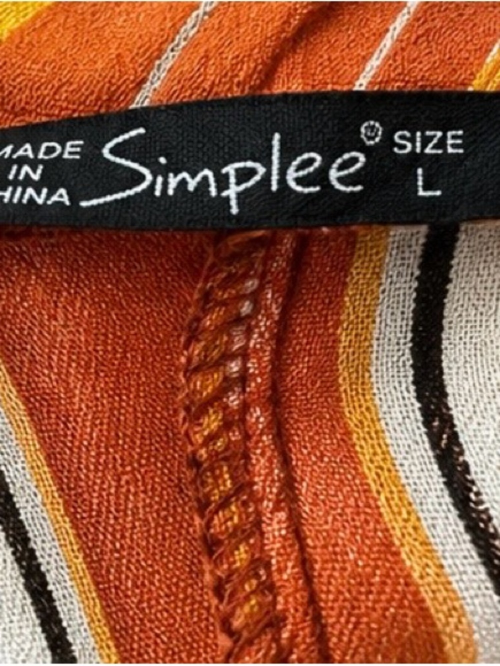 Simplee Striped Wide Leg Pants Orange Tie Waist Tassel Boho Size Large - Picture 2 of 6